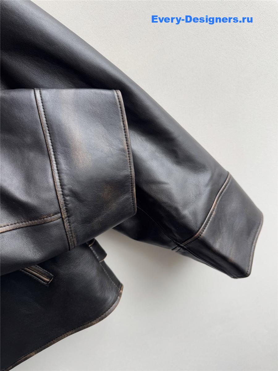 Miu Miu Black Lamb Shearling Collar Leather Jacket