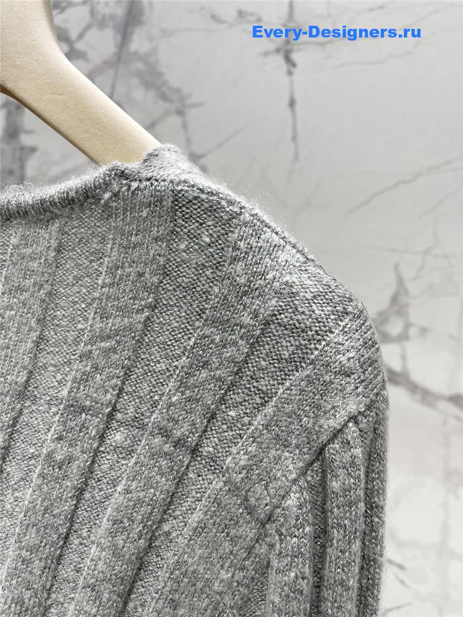Miu Miu Grey V-neck Long-sleeved Knit Sweater