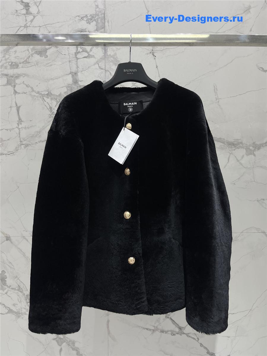 Balmain Black Faux Fur Jacket