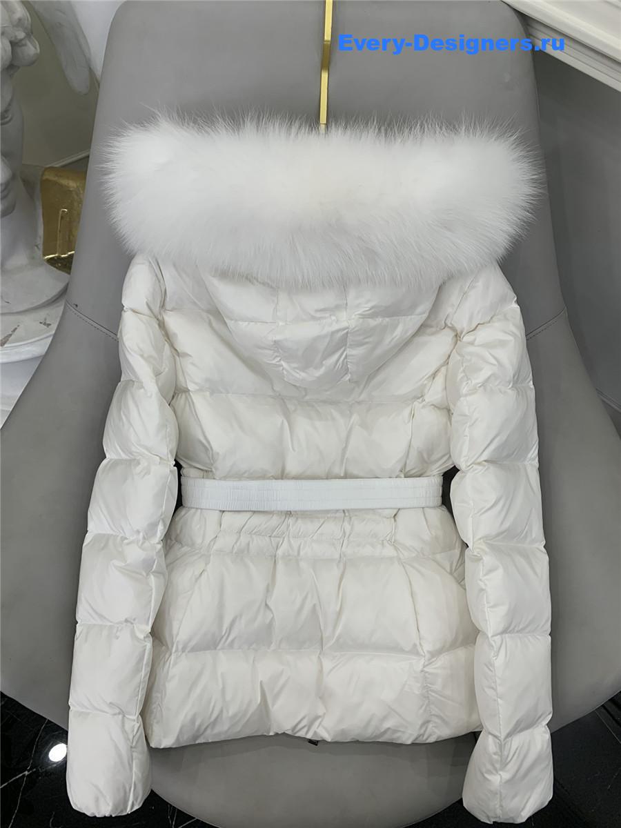 Moncler White Boed Hooded Shearling-Trimmed Short Down Jacket