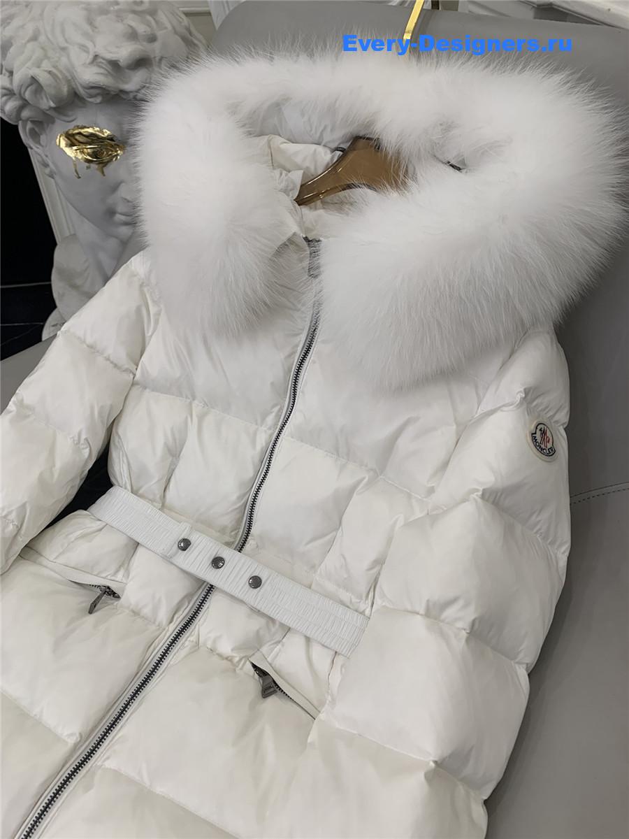 Moncler White Boed Hooded Shearling-Trimmed Short Down Jacket