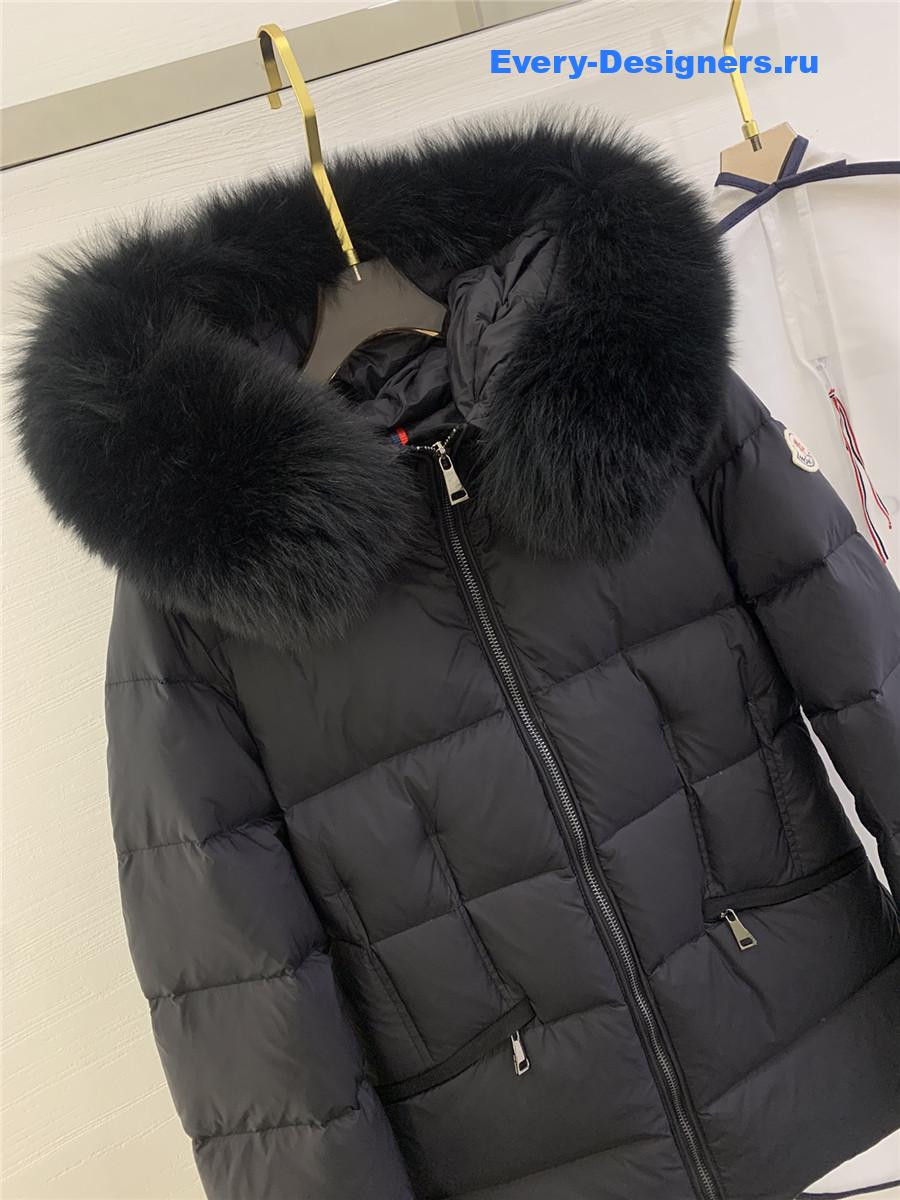 Moncler Black Boed Hooded Shearling-Trimmed Short Down Jacket