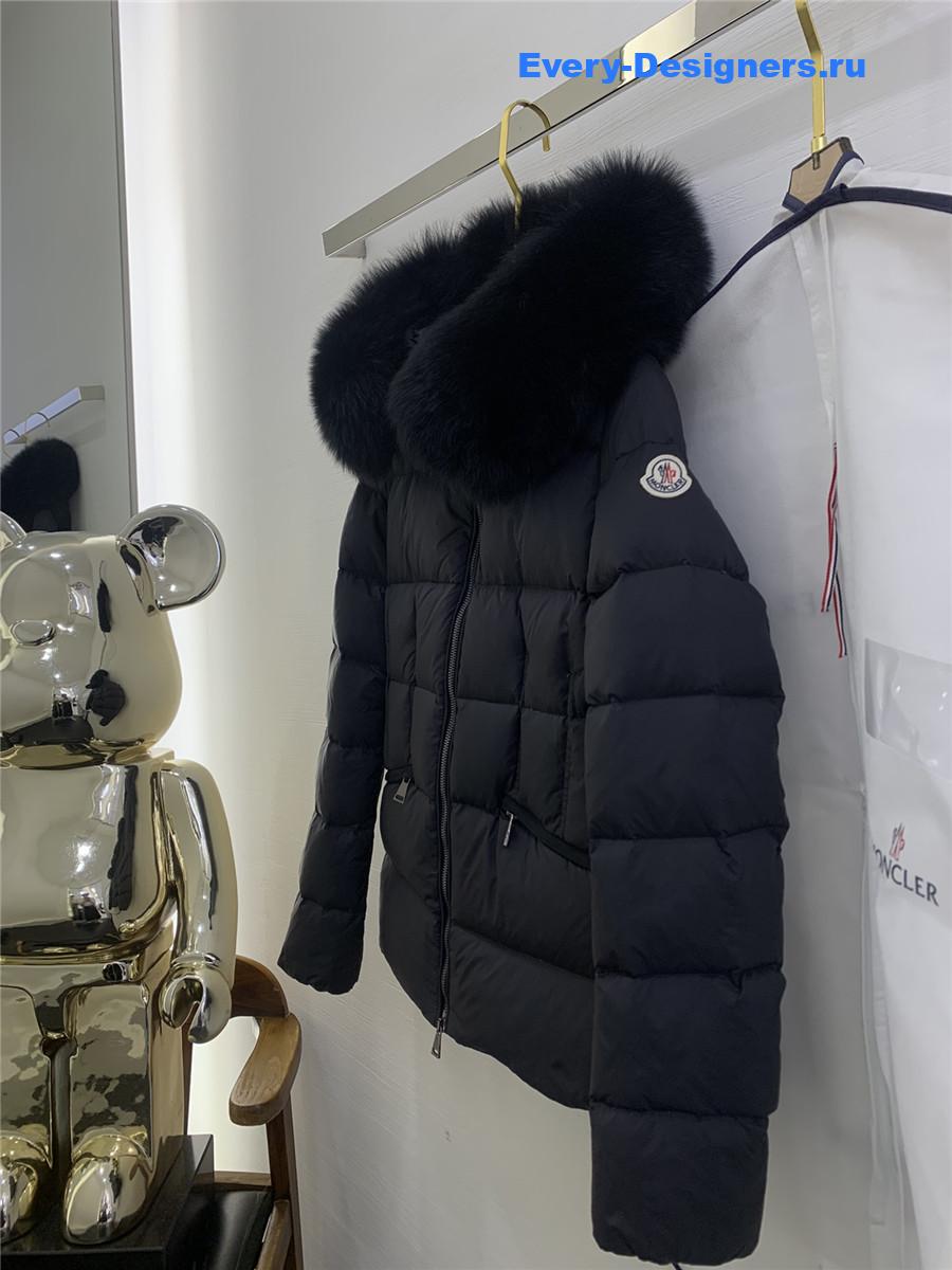 Moncler Black Boed Hooded Shearling-Trimmed Short Down Jacket