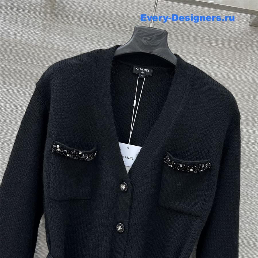 Ch**el coco black striped v-neck cardigan