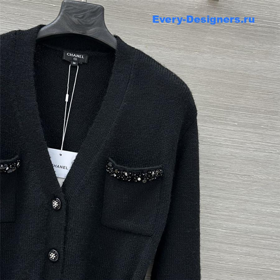 Ch**el coco black striped v-neck cardigan