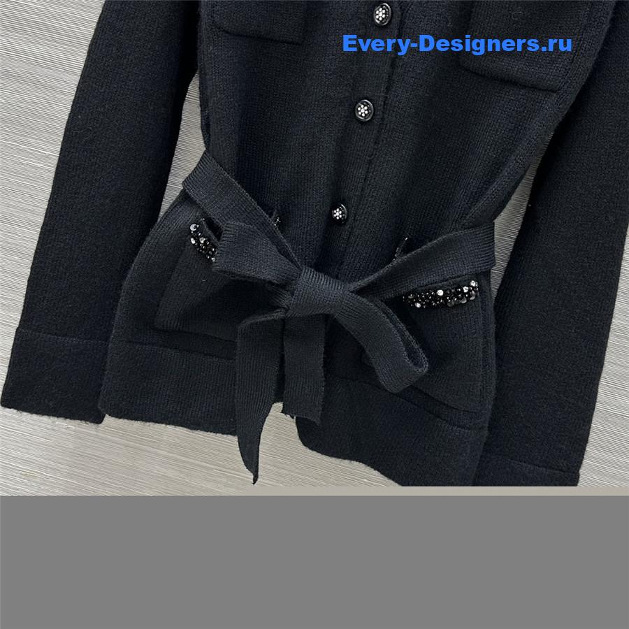 Ch**el coco black striped v-neck cardigan