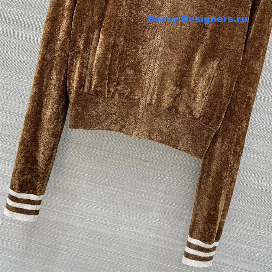 Miu Miu Camel Velvet Zip-up Cardigan