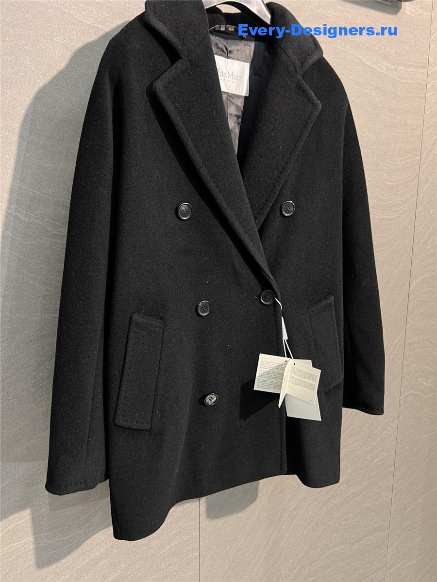 Max Mara Black Rebus Wool Double-Breasted Short Coat