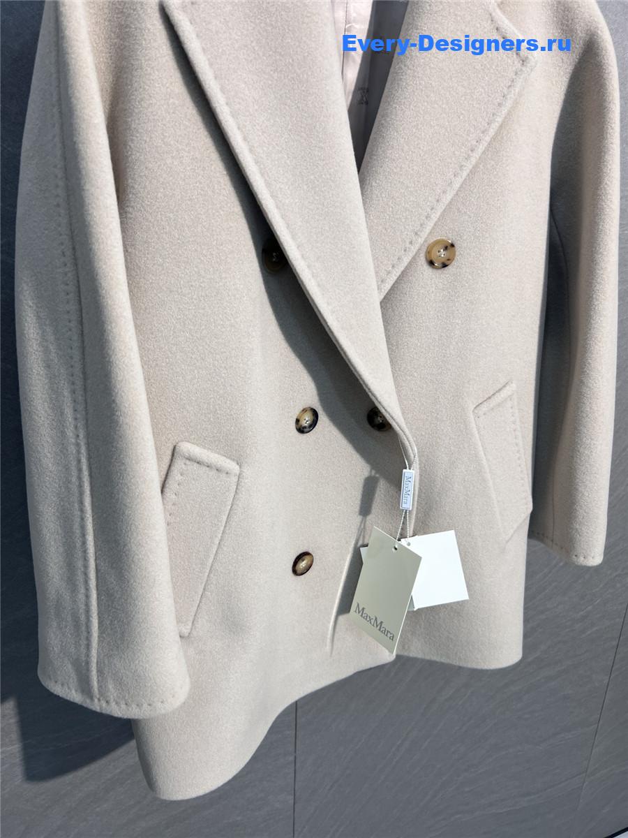 Max Mara Beige Rebus Wool Double-Breasted Short Coat