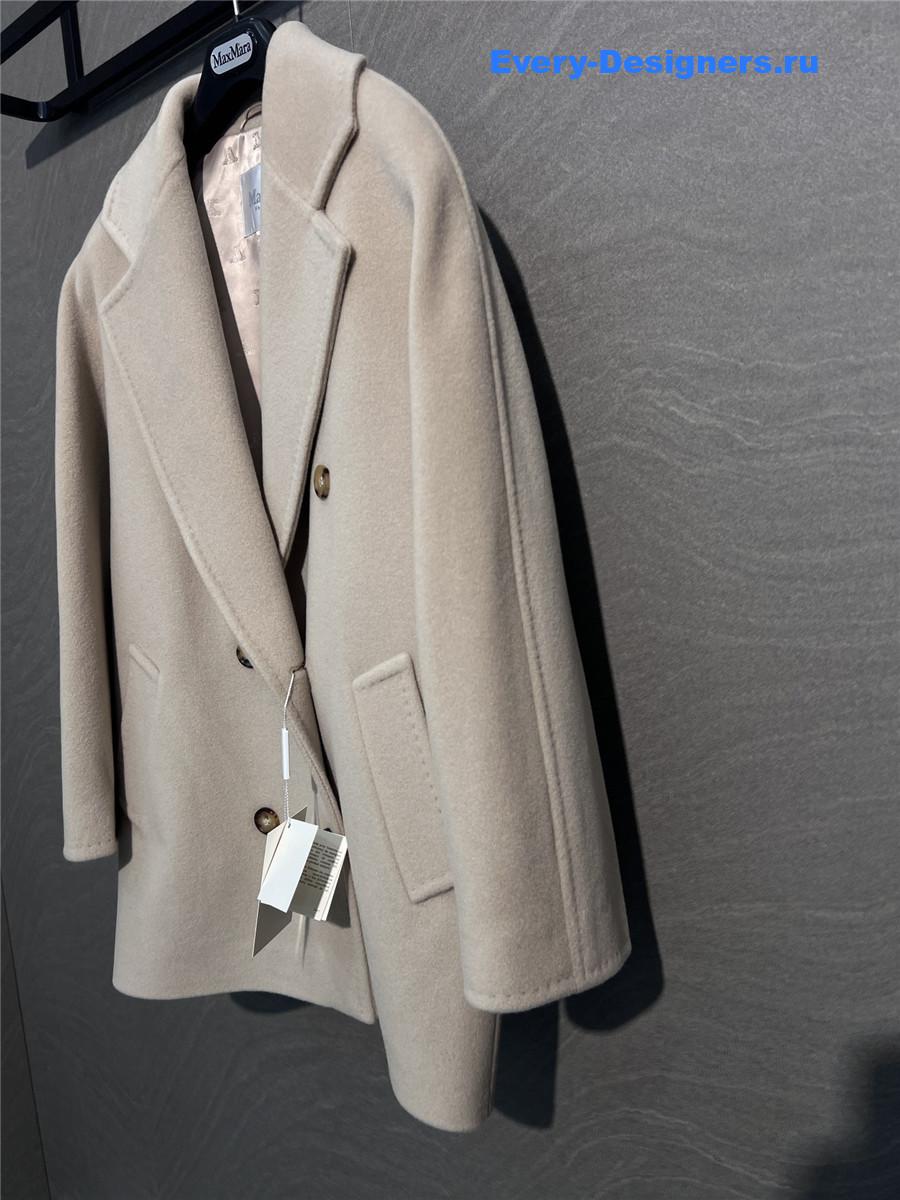 Max Mara Beige Rebus Wool Double-Breasted Short Coat