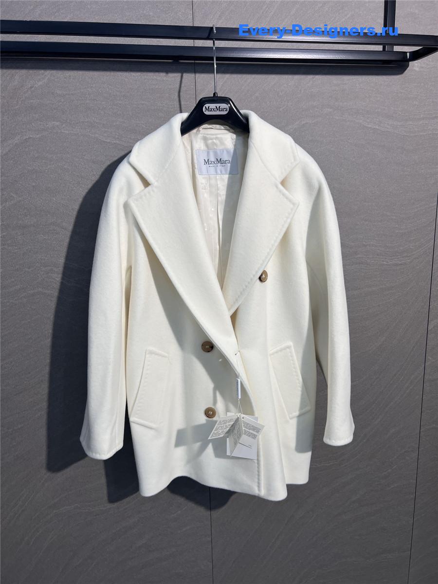 Max Mara White Rebus Wool Double-Breasted Short Coat