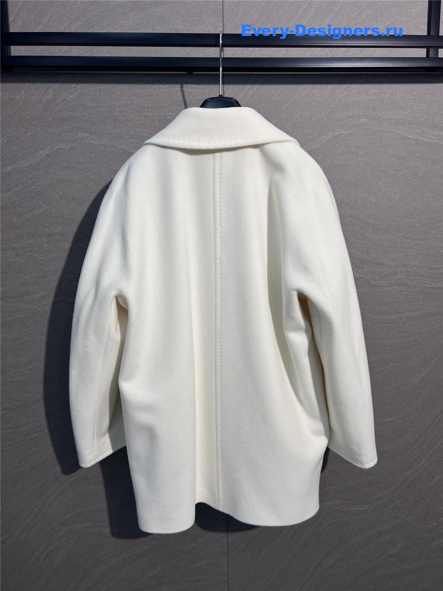 Max Mara White Rebus Wool Double-Breasted Short Coat