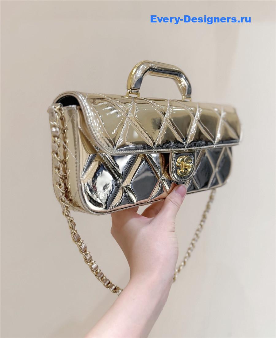 Ch**el gold top handle large flap bag