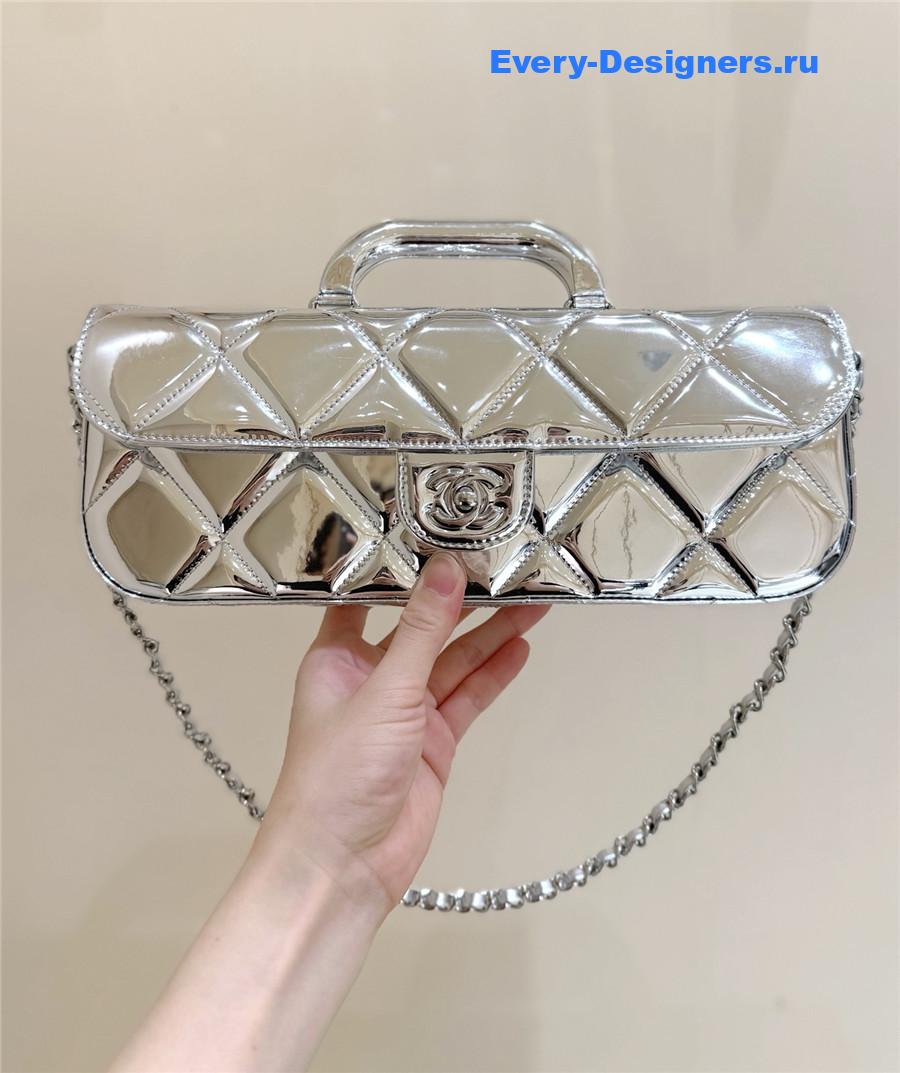 Ch**el silver top handle large flap bag