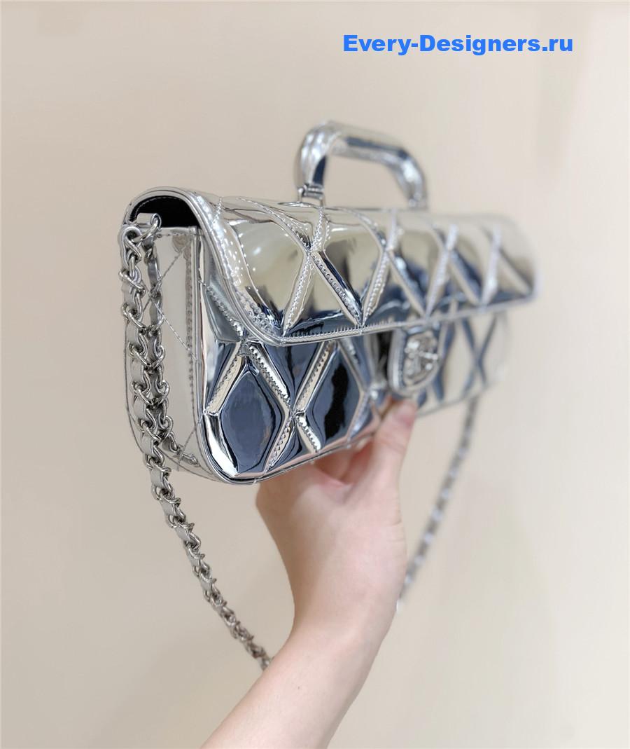 Ch**el silver top handle large flap bag