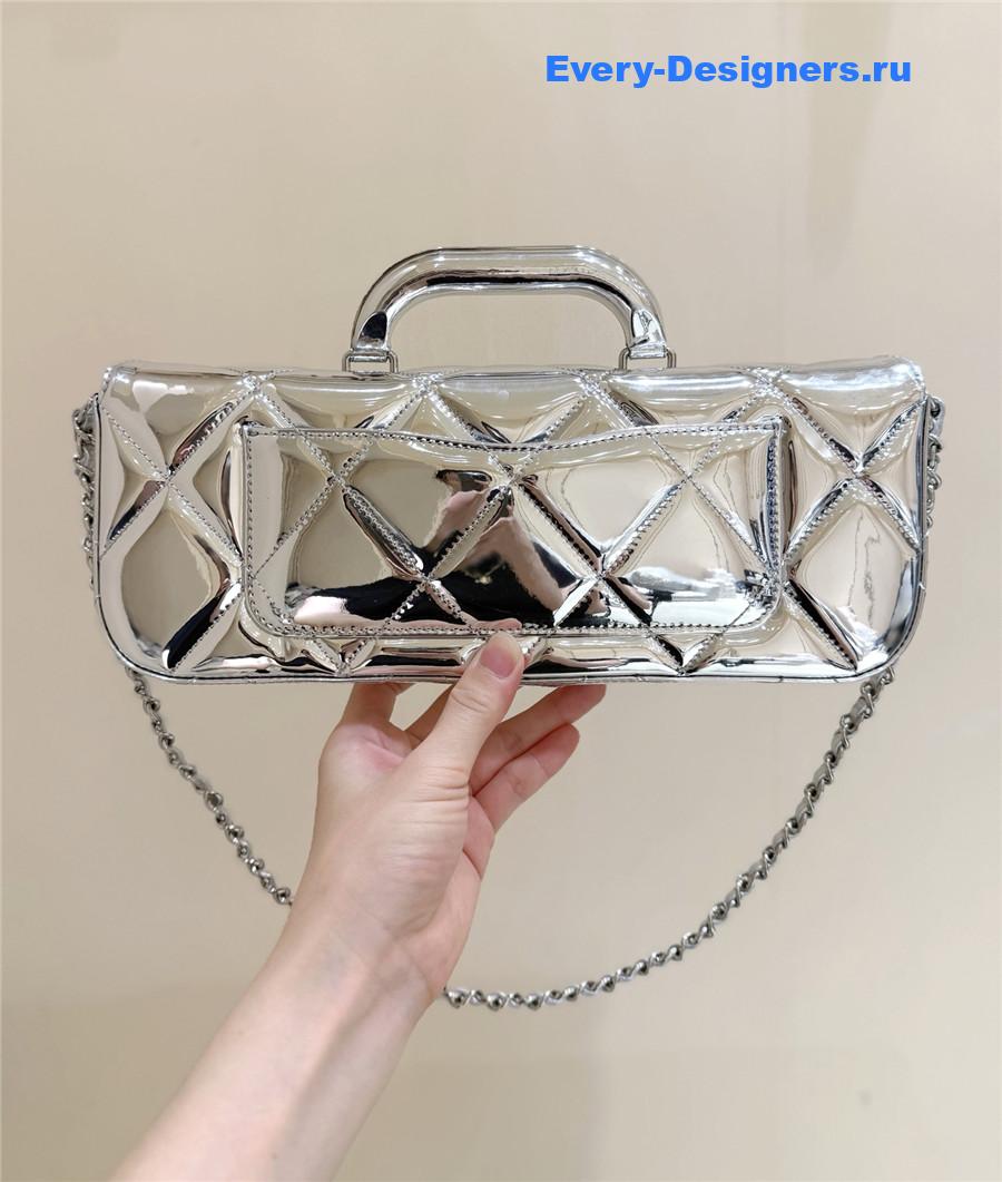 Ch**el silver top handle large flap bag
