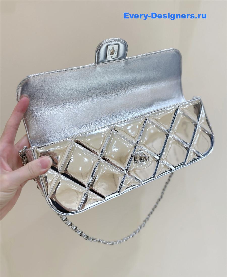 Ch**el silver top handle large flap bag