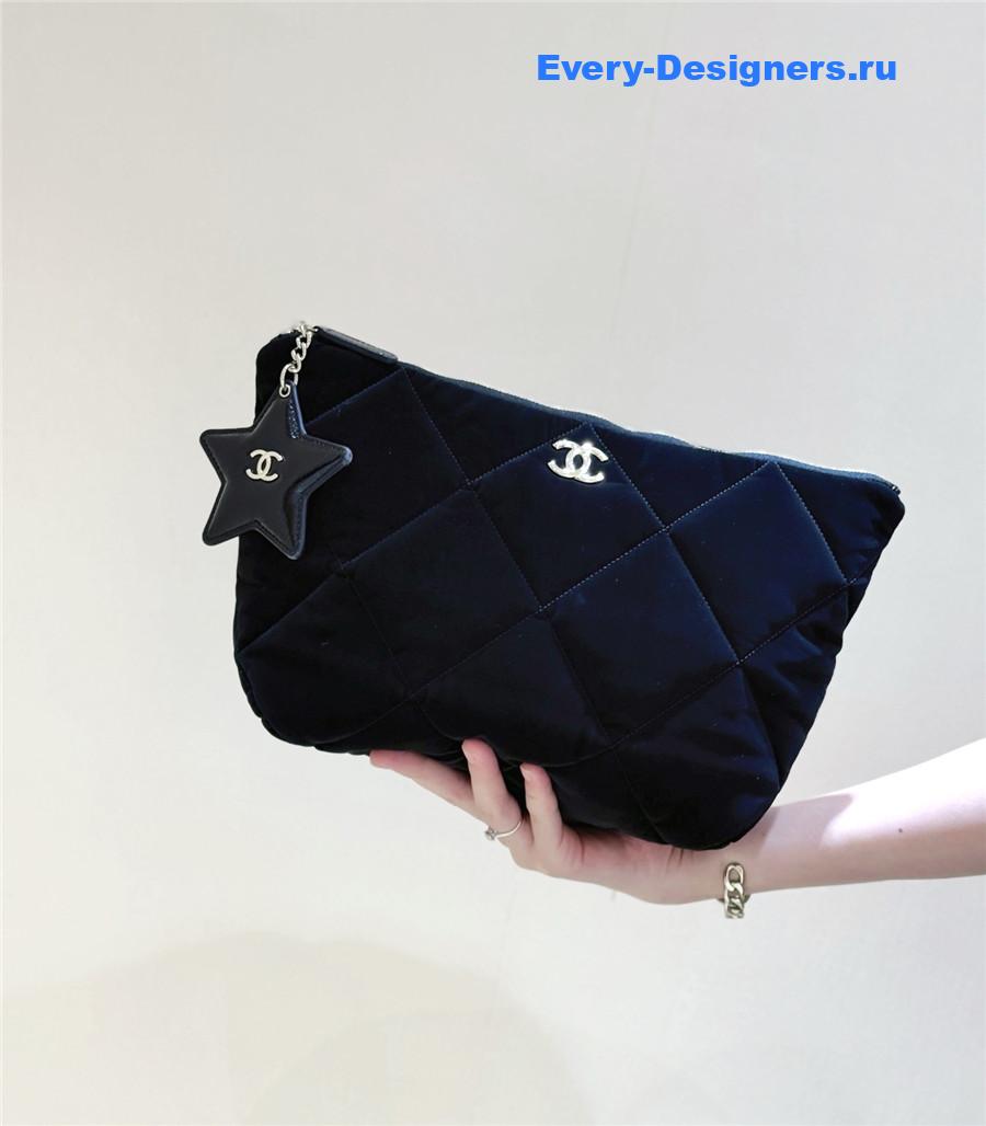 Ch**el black quilted nylon zipper pouch