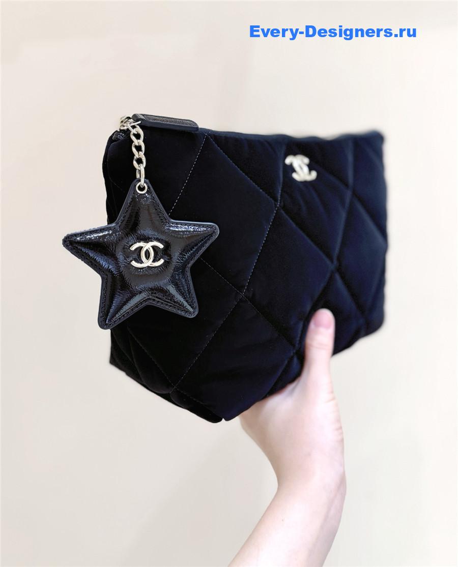 Ch**el black quilted nylon zipper pouch