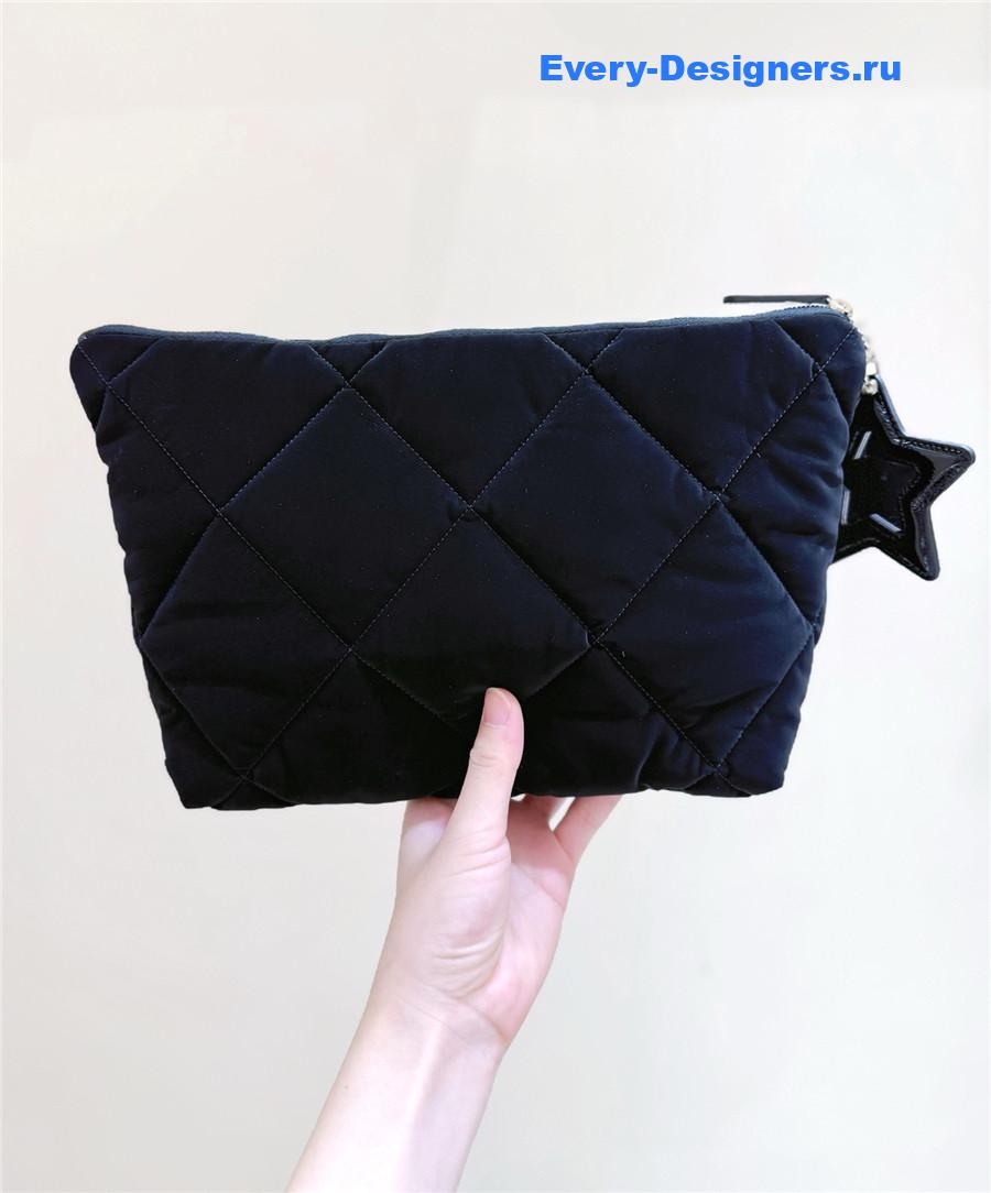 Ch**el black quilted nylon zipper pouch
