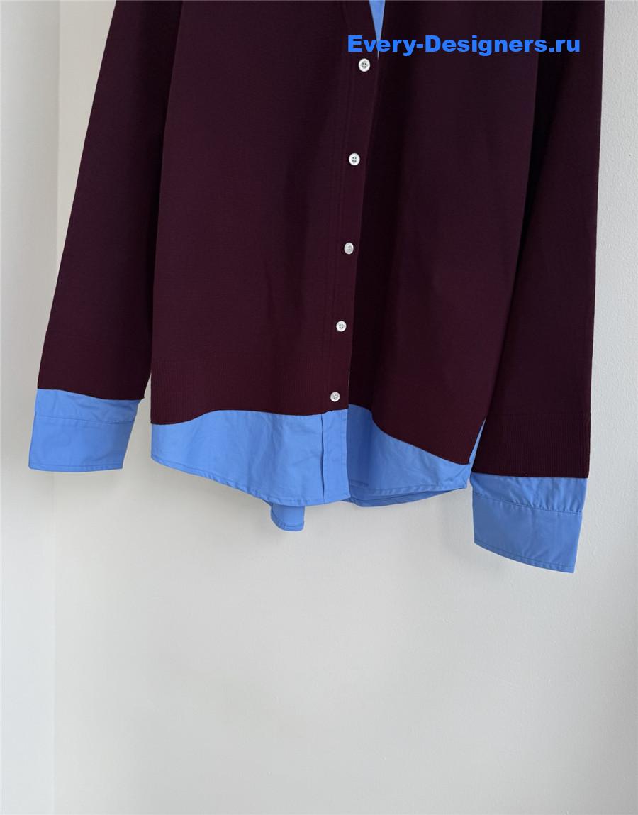 Miu Miu Burgundy/Periwinkle Cashmere And Poplin Shirt