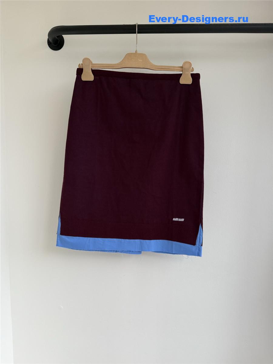 Miu Miu Burgundy/Periwinkle Cashmere And Poplin Skirt