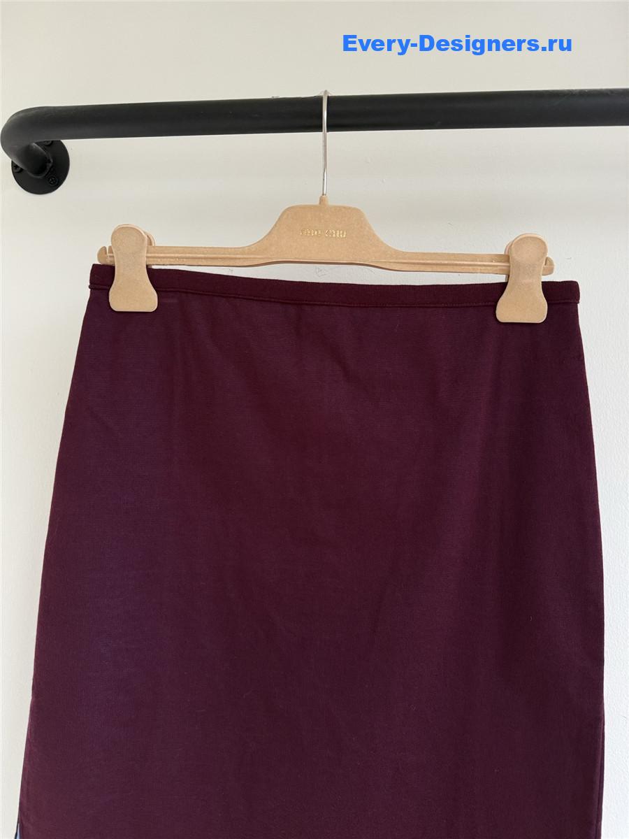 Miu Miu Burgundy/Periwinkle Cashmere And Poplin Skirt