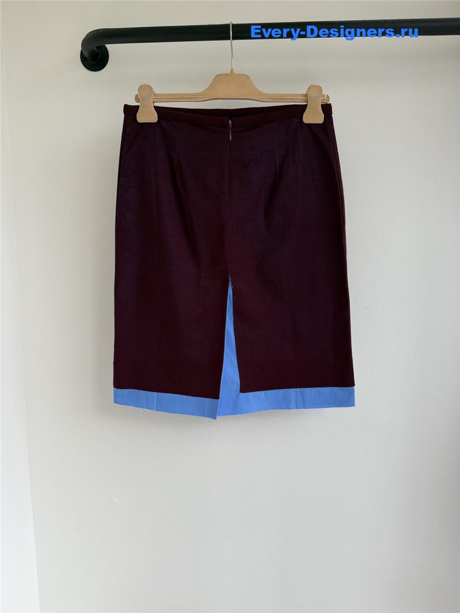 Miu Miu Burgundy/Periwinkle Cashmere And Poplin Skirt