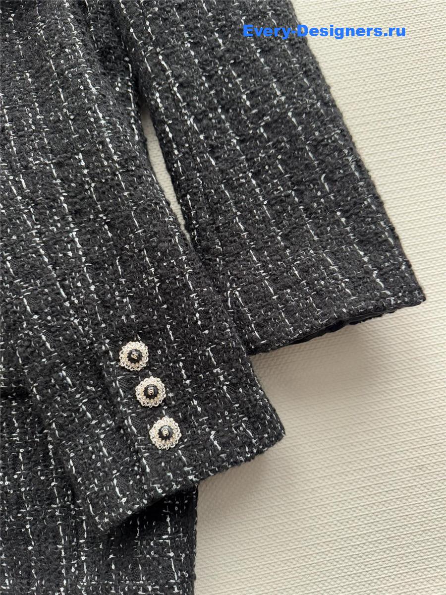 Ch**el black lapel collar tweed jacket