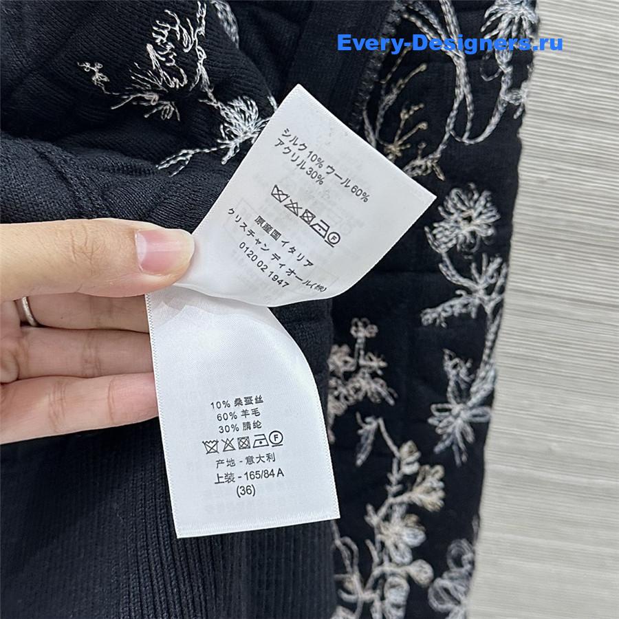 D10r black floral embroidered quilted hooded jacket