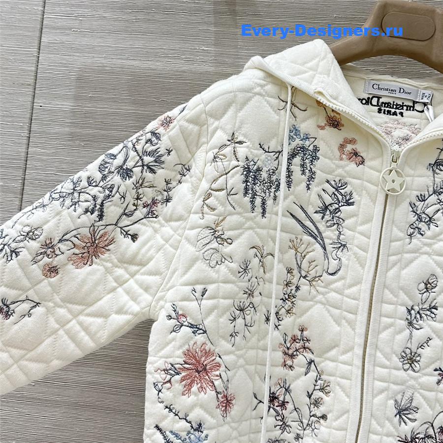 D10r white floral embroidered quilted hooded jacket