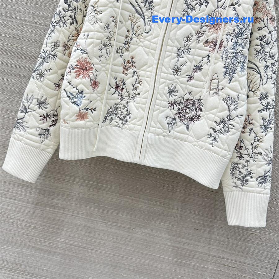 D10r white floral embroidered quilted hooded jacket
