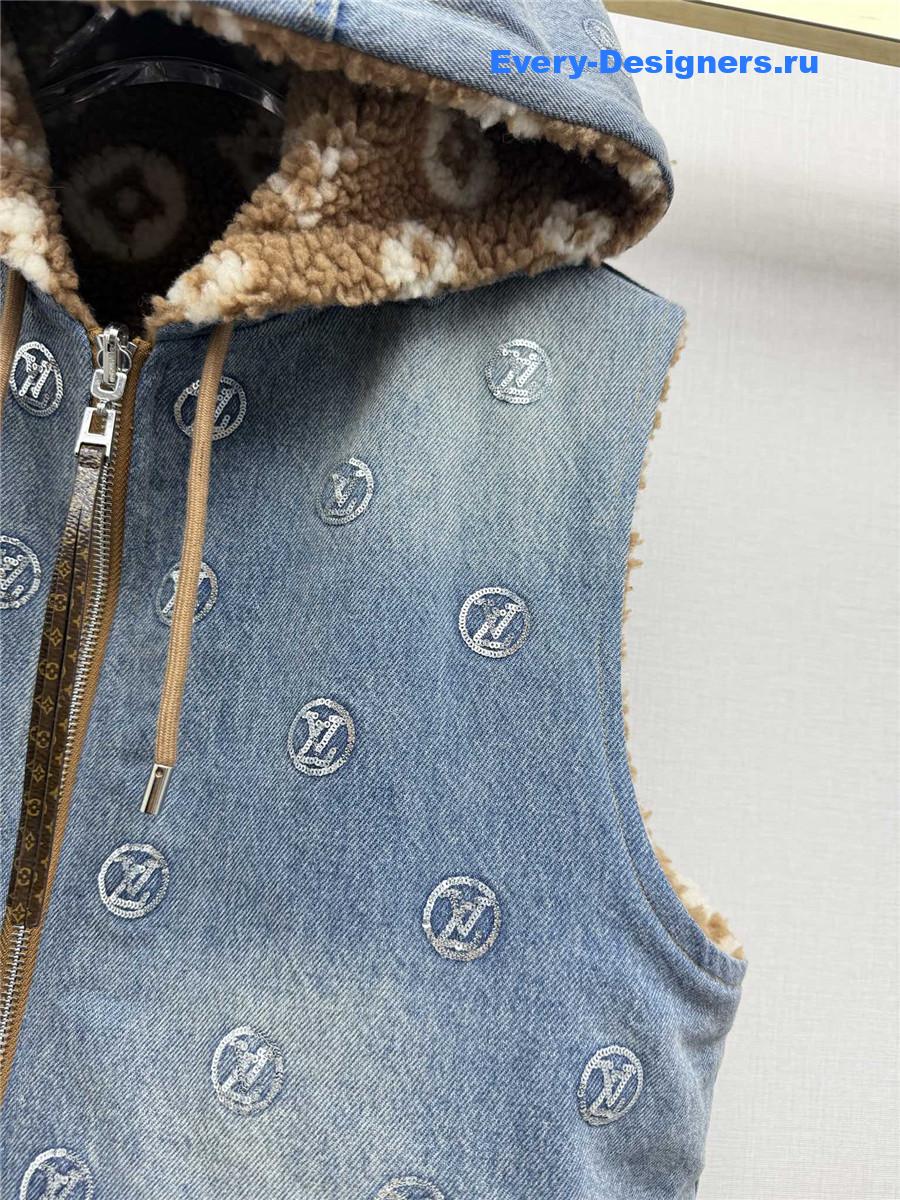 l0vis Vvtt0n monogram shearling lining denim vest
