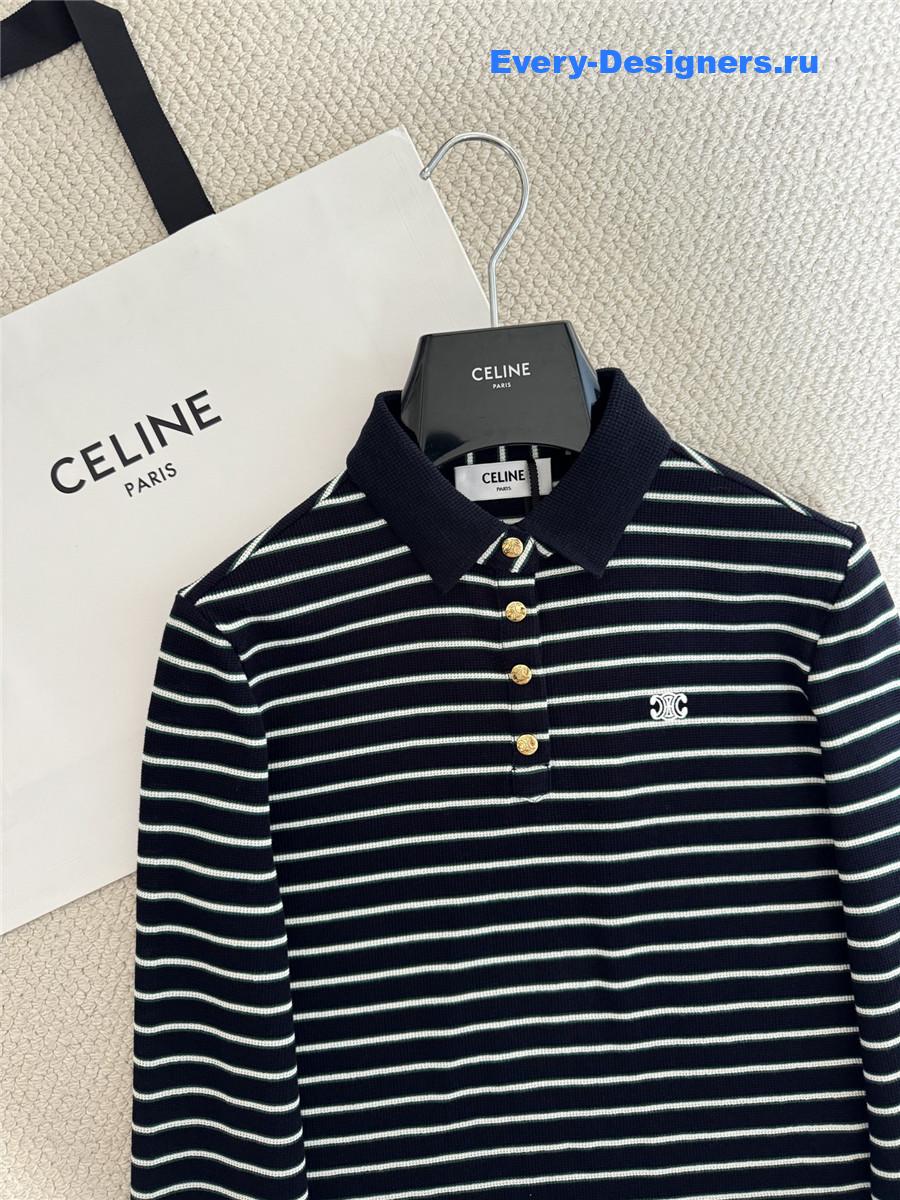 Ce1i*e blue long sleeve striped polo shirt