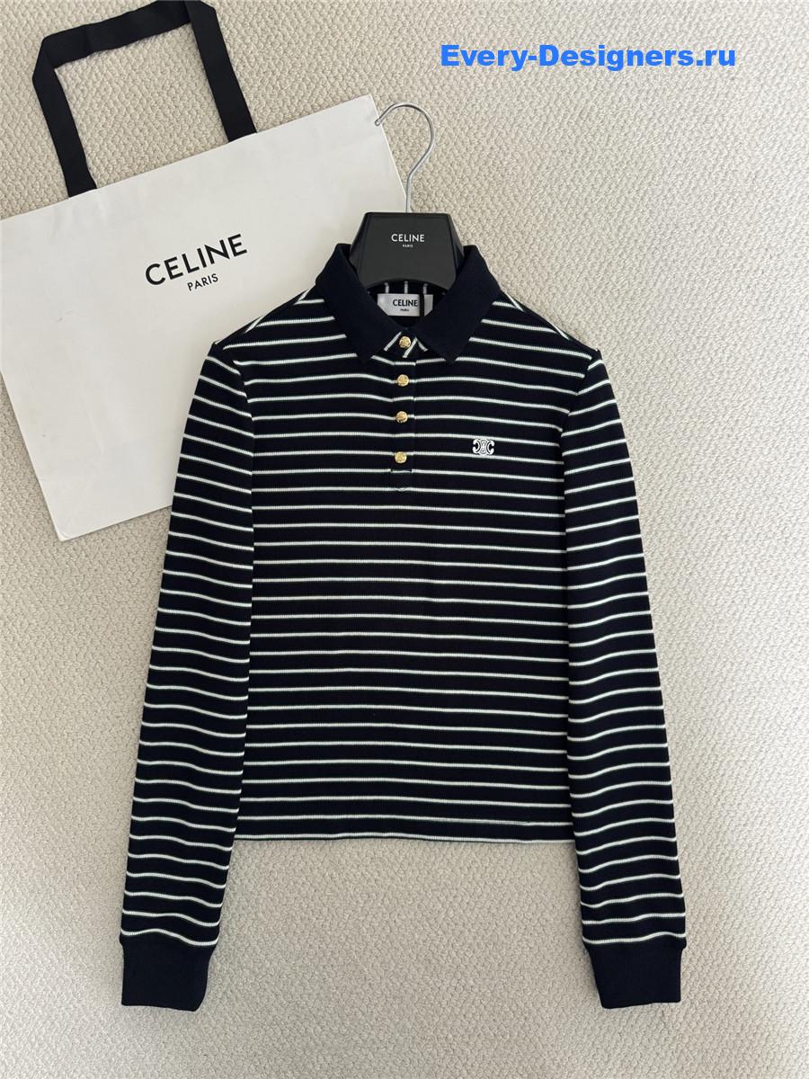 Ce1i*e blue long sleeve striped polo shirt