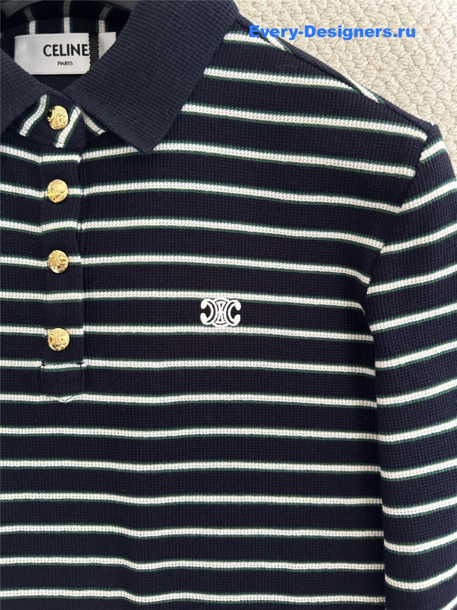 Ce1i*e blue long sleeve striped polo shirt