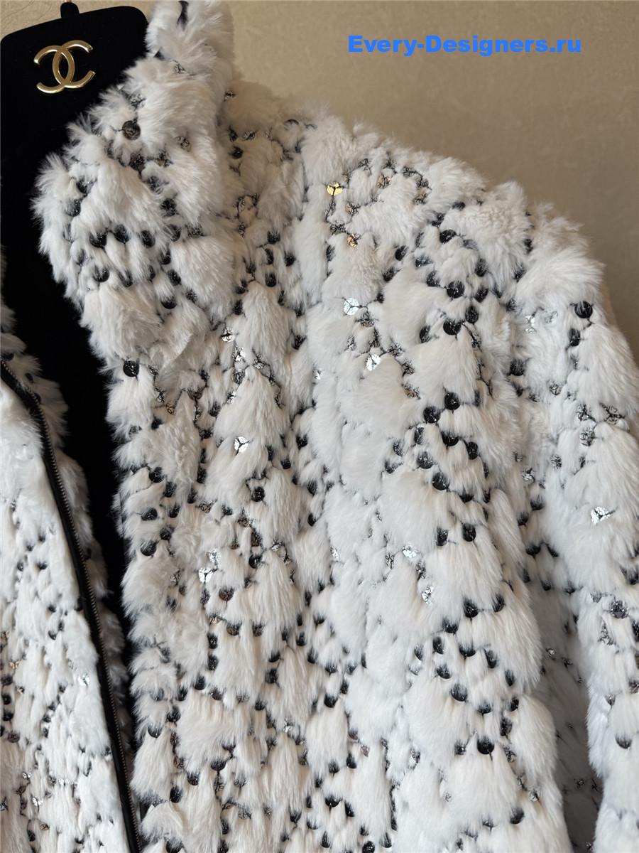 Ch**el white/black mixed fibers & sequins jacket