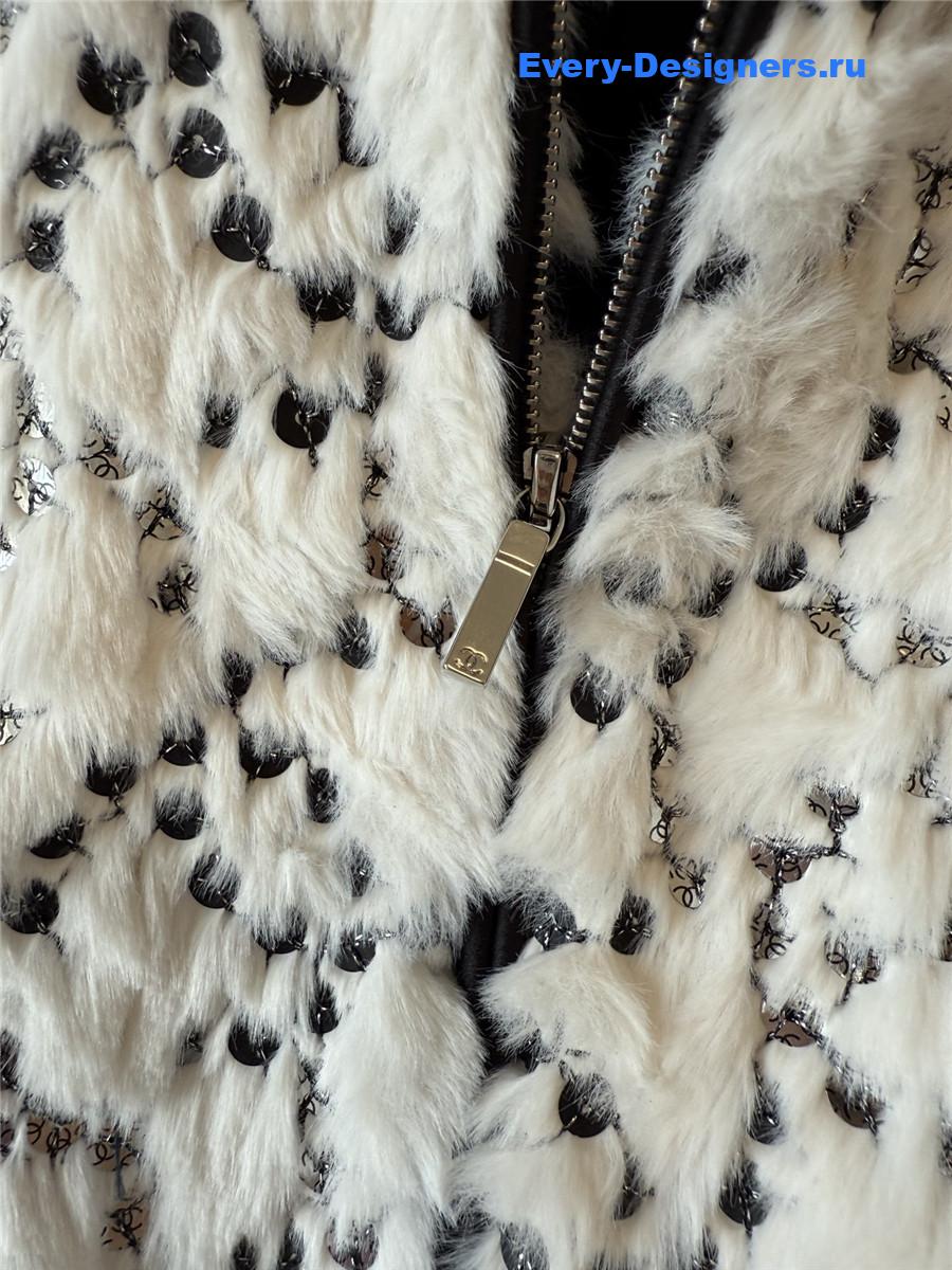 Ch**el white/black mixed fibers & sequins jacket