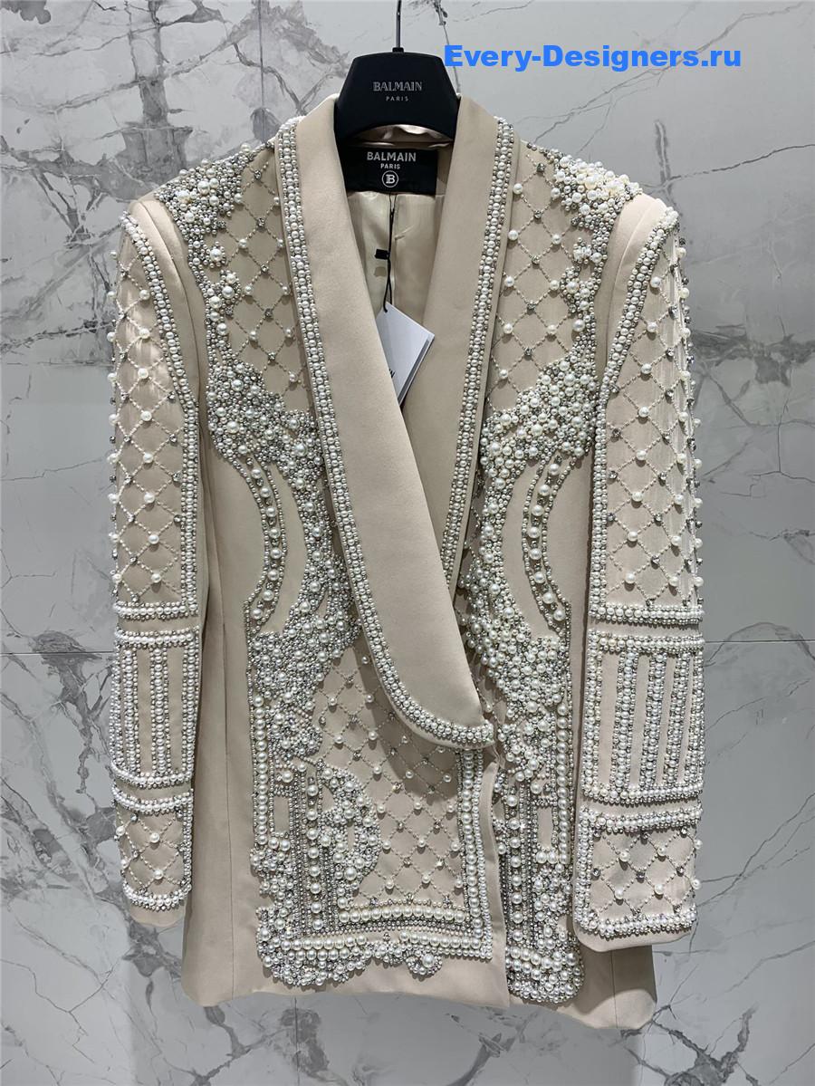 Balmain Beige Beaded Blazer