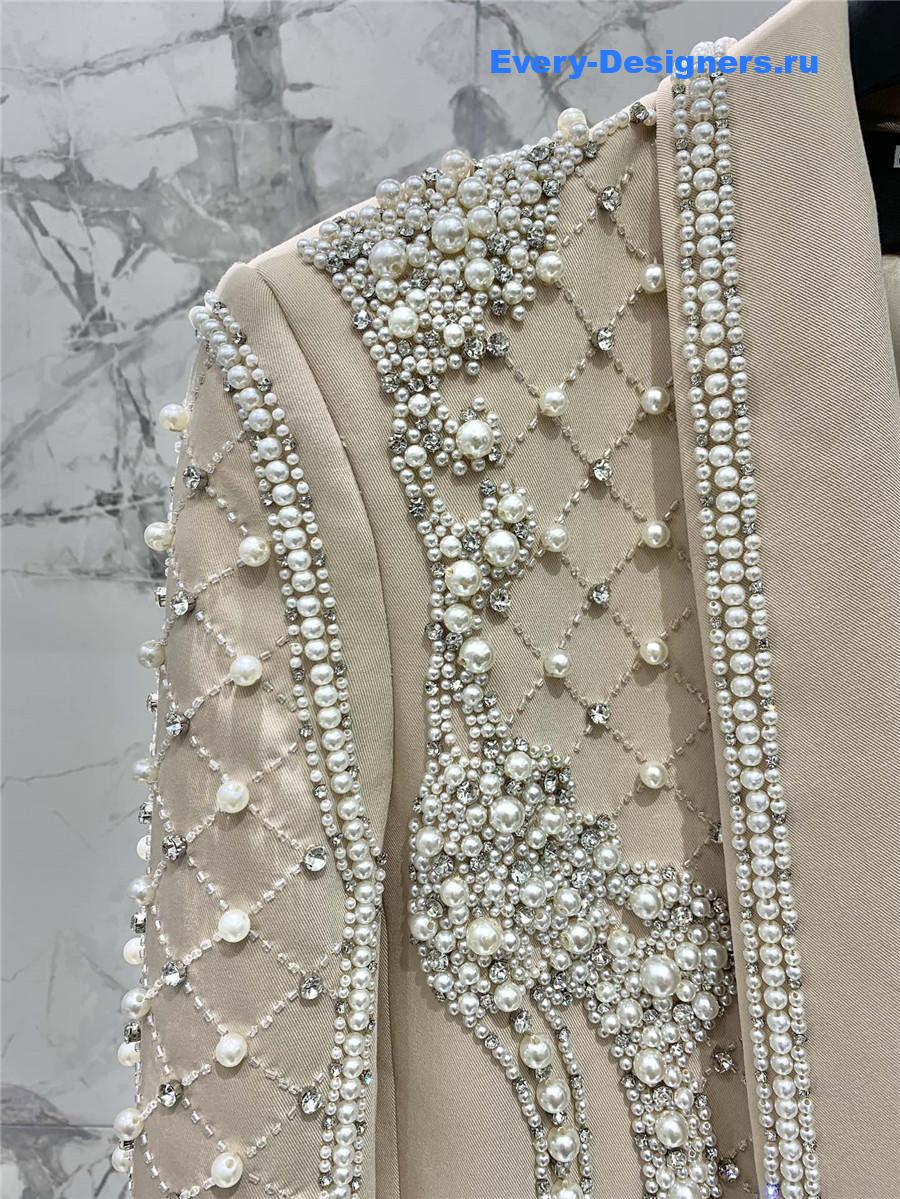 Balmain Beige Beaded Blazer