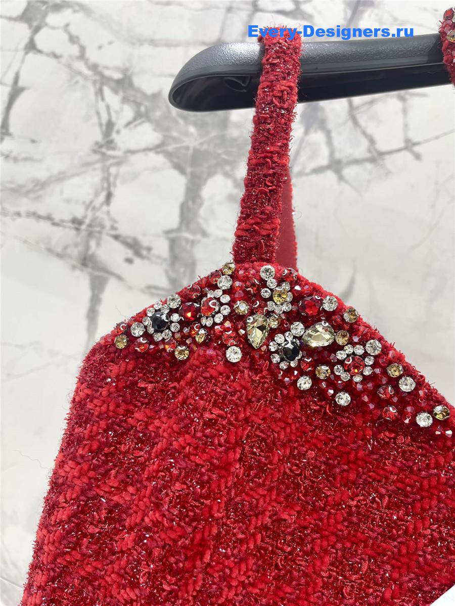 Balmain Rhinestone Red Strapless Dress