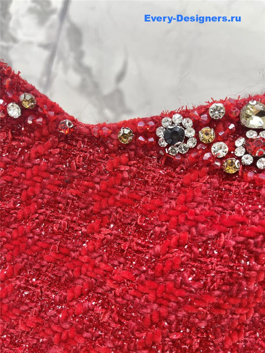 Balmain Rhinestone Red Strapless Dress