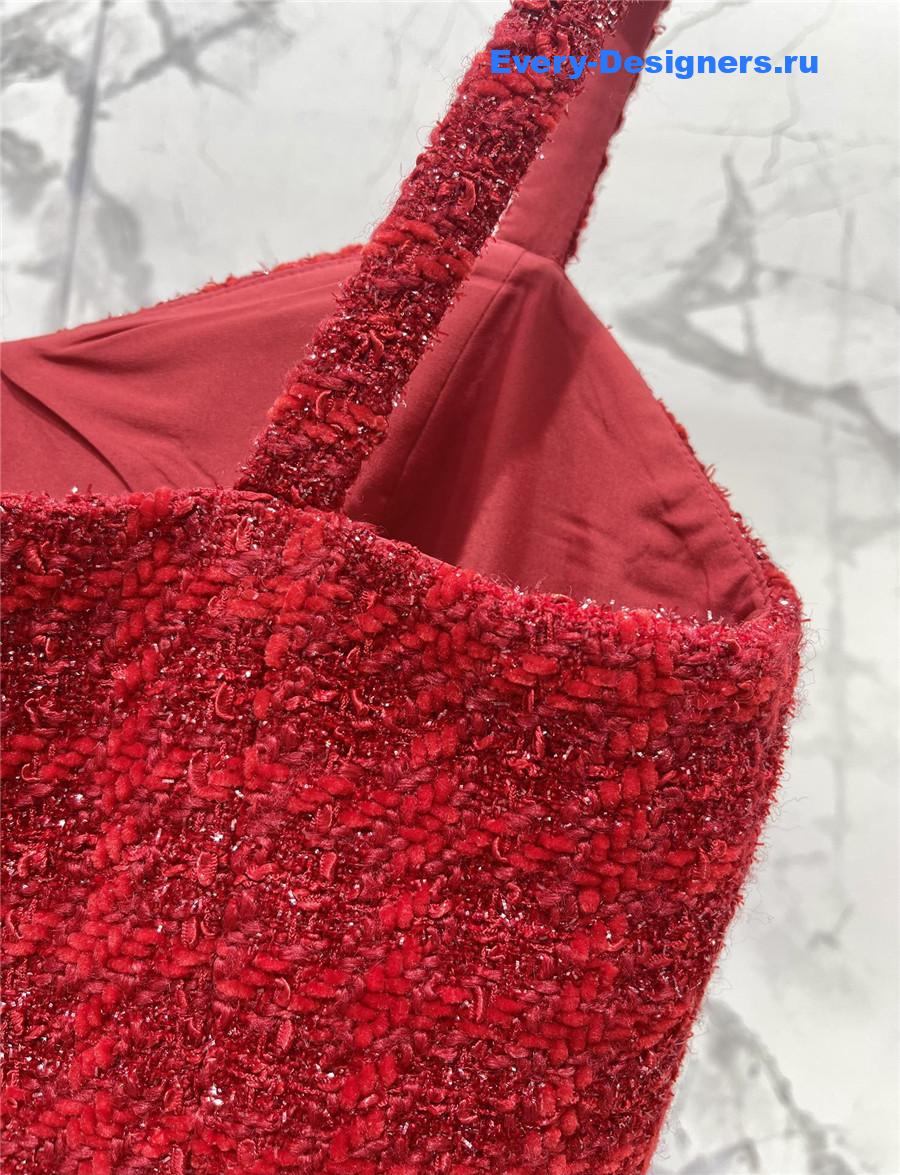 Balmain Rhinestone Red Strapless Dress