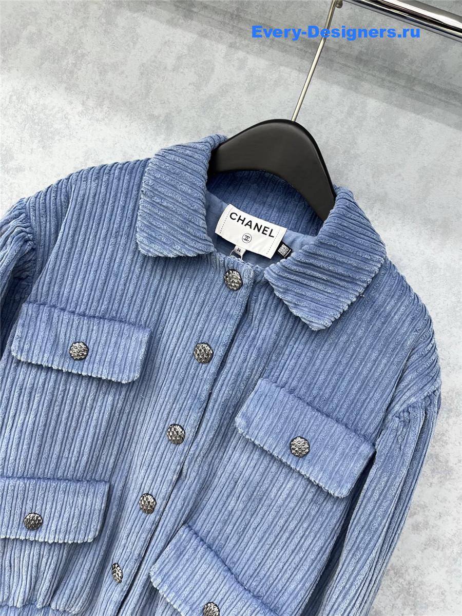 Ch**el blue cotton velvet and strass jacket