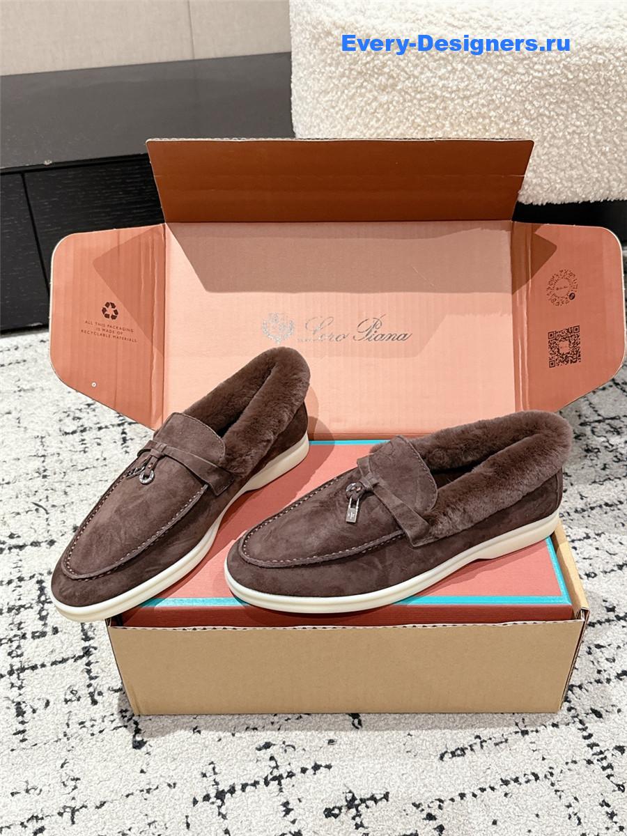 L0r0 P1ana brown shearling-trim suede loafers