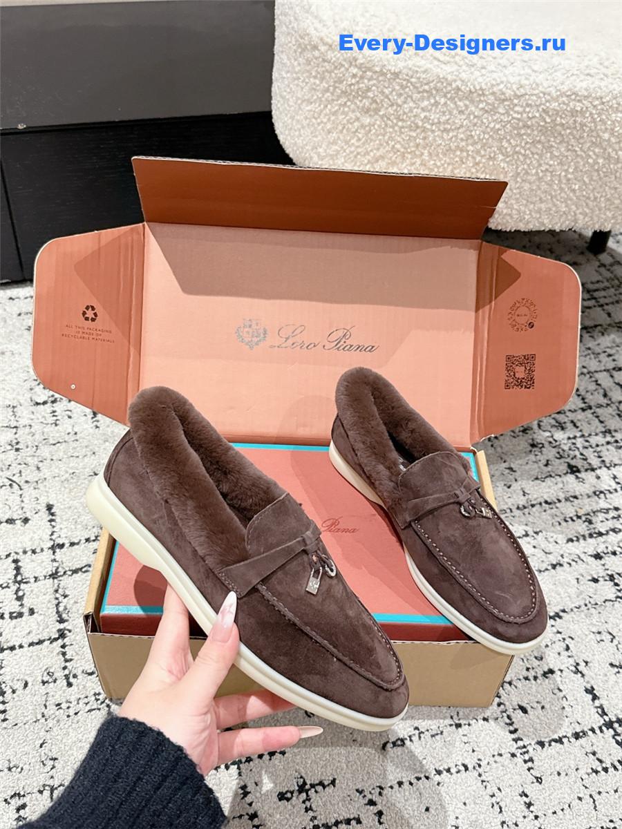 L0r0 P1ana brown shearling-trim suede loafers