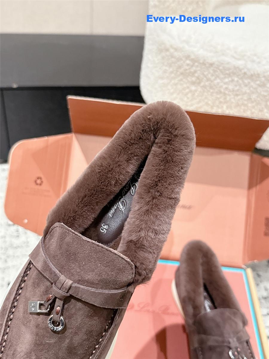 L0r0 P1ana brown shearling-trim suede loafers