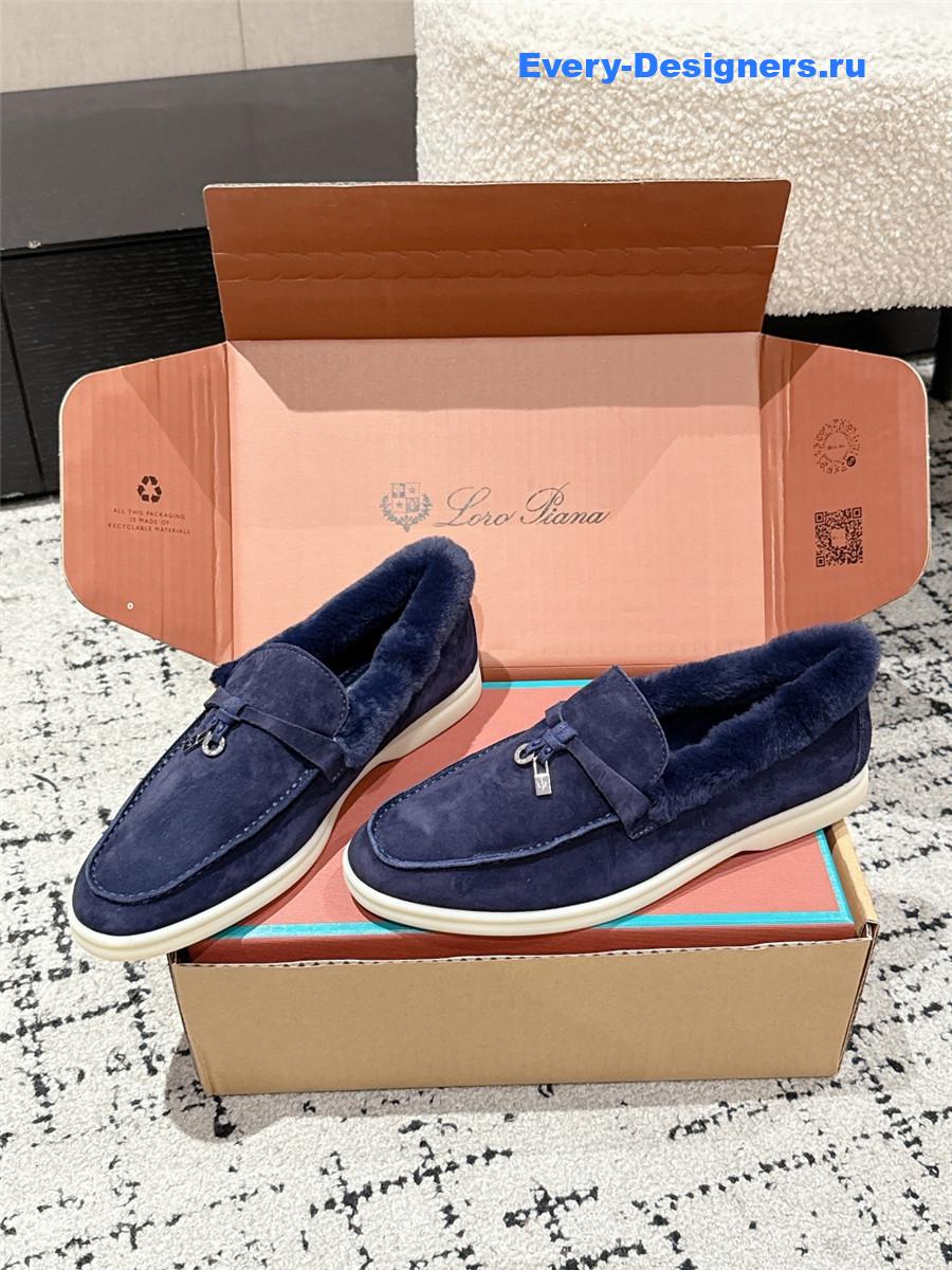 L0r0 P1ana blue shearling-trim suede loafers