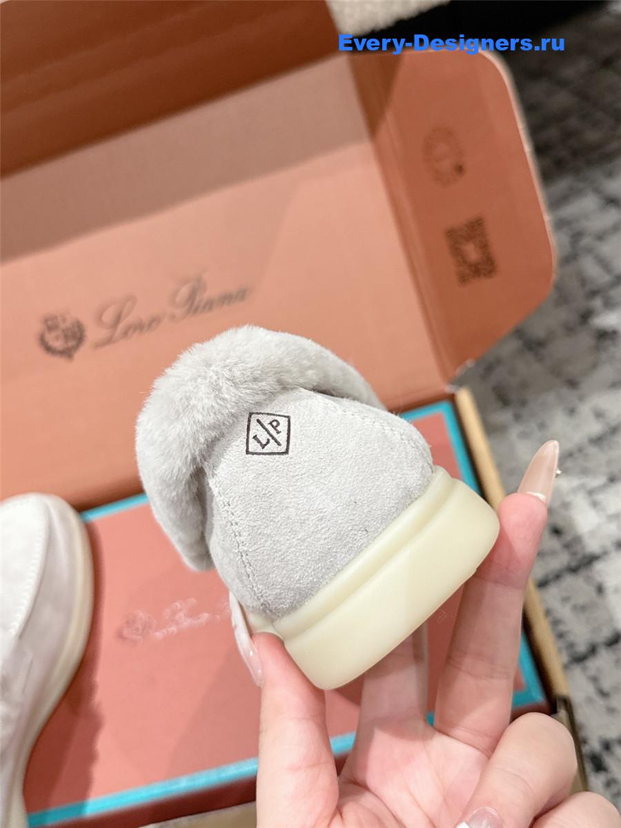 L0r0 P1ana light gray shearling-trim suede loafers