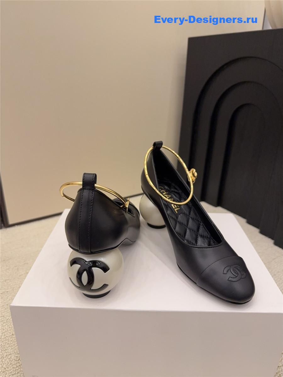 Ch**el black imitation pearls mary janes